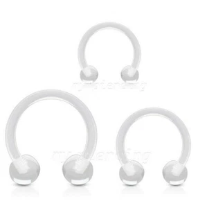 2pcs 16G 14G Clear BioFlex Retainer Horseshoe Circular Barbell Labret Ear Septum - Picture 1 of 2