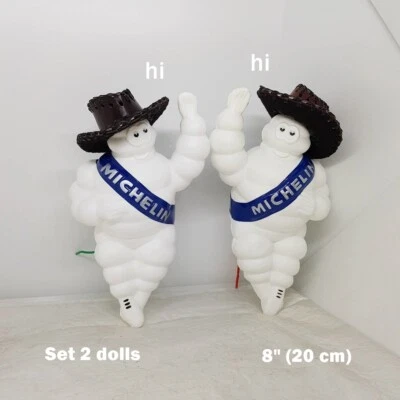 Set 2x8"Bibendum Michelin Man Collectible Doll+LED+Hat Ads Tire Decor Welcome Hi - Image 1 of 4