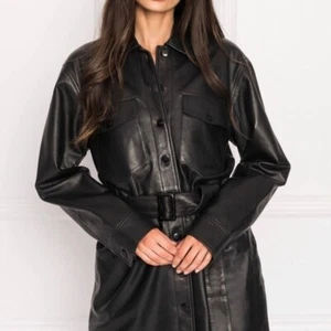 LaMarque Georgetta Genuine Leather Shirt Dress Long Sleeve Black Size Small - Picture 1 of 10