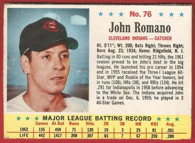1963 POST CEREAL BASEBALL CARD 76 JOHN ROMANO CLEVELAND INDIANS VGC - Image 1 of 4
