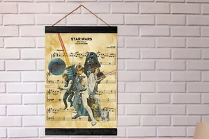 Star Wars Main Theme Sheet Music Art Print, Black Wood Framed Canvas Print - Picture 1 of 8