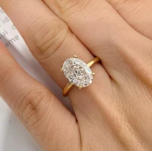 1,5CT Oval Cut Moissanite Certified 14K Gold Plated Solitaire Ring SZ 7, 6,5 - Picture 1 of 7