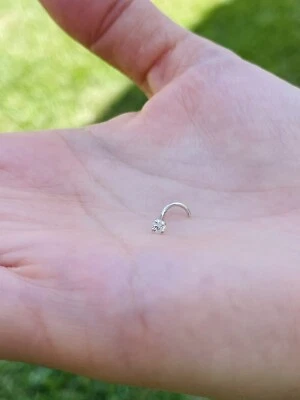 Gold Nose Ring Screw 22 Gauge 1.5mm-3mm Round Natural Diamond 14K White - Image 1 of 4