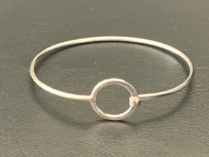 Genuine 925 Sterling Silver Bangle Bracelet Open Circle Women Geometric Solid - Picture 1 of 4