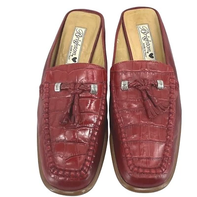 Brighton Julie Women's Red Tasseled Croc Leather Loafer Mules Shoes size 7.5M - Image 1 of 4