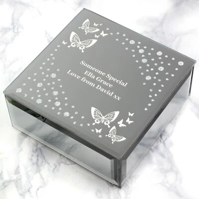 Personalised Any Message White Butterfly Diamante Glass Trinket Box Sister Mum - Image 1 of 4