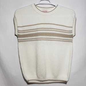 Womens Vintage Carriage Court Ivory Knit Sweater Short Cap Sleeve Stripe Large - Picture 1 of 6