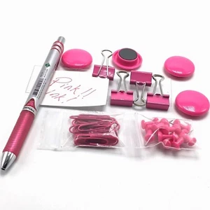 Lot Pink Desk Awareness items Pentel EnerGel Retractable Pen Magnets Clip Tacks - Picture 1 of 2