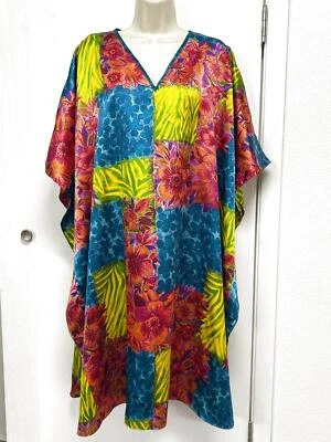 Vestido de casa WINLAR caftán talla única para la mayoría de satén largo 40" bloques de colores Foto 1 de 2