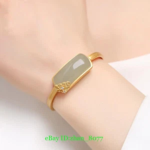 Brazalete Ping An Wu Shi Pai Brazalete Dorado Mujer Jade Apertura Palacio Artesanía - Imagen 1 de 9