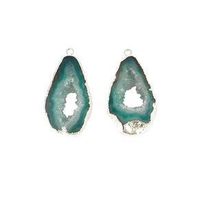 Natural Geode Slice #MetalPurity# Silver Plated DIY Making Connector Pair - Picture 1 of 4