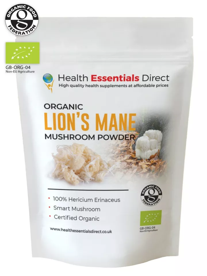 HEALTH ESSENTIALS DIRECT Organic Lions Mane Mushroom Powder (Smart Mushroom, Hericium Erinaceus)