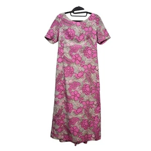 Vtg Kamehameha Hawaiian Dress Women Size SMALL Pink Floral Pake Muu Long Maxi - Picture 1 of 11