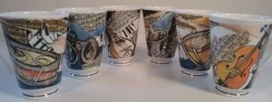 Roy Kirkham RARE Melody Pattern Set of Six Bone China Mugs Music Instruments - Picture 1 of 2