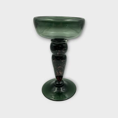 Handblown Smokey Olive Glass Pillar Candle Holder Purple Brown Swirl Stem 18.5cm - image 1 of 4