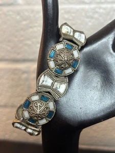 Vintage Blue White Celtic Signed Miracle Bracelet Jewelry Anglo Saxon - Picture 1 of 16