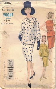 5806 Vogue Special Design -Young Fashionables 2 Piece Dress Pattern 1963 Size 14 - Picture 1 of 2