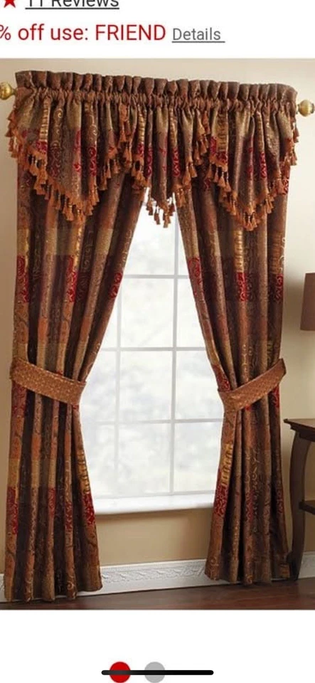 Elegante e Regal Croscill Galleria Vermelho/Dourado/Marrom 2 Painéis/Cortina/Cortinas 84"L - Imagem 1 de 1