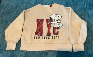 Zara Snoopy NYC Sequin Long Sleeve Pullover Sweatshirt Girls Size 13/14 - Picture 1 of 4