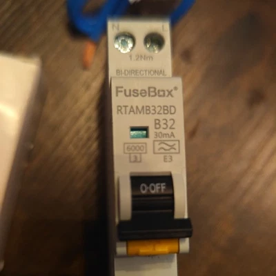 FuseBox 32A Bidirectional Mini RCBO B Curve 6kA 30mA Type A - Image 1 of 4
