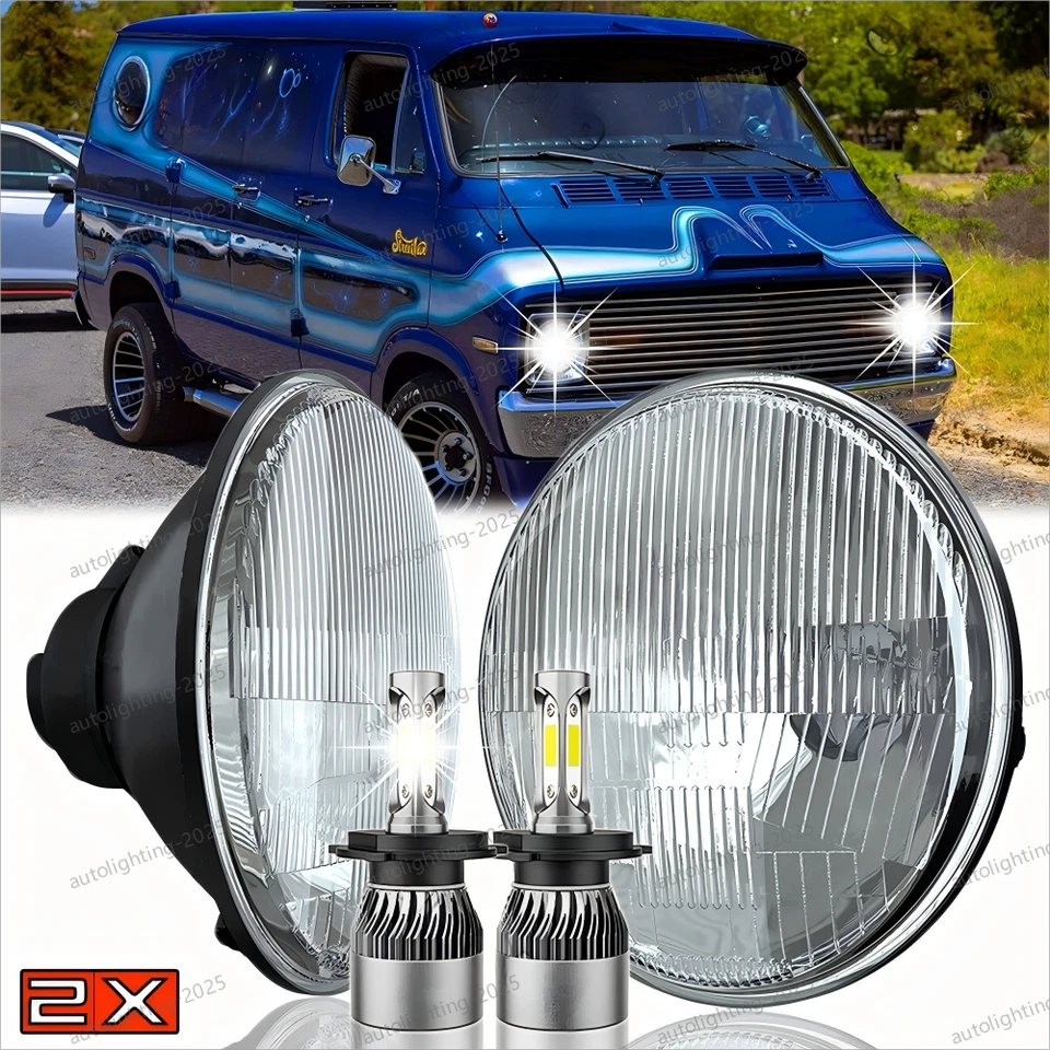 Faros LED de 7" Hi-Lo Halo DRL para camioneta Dodge B100 1971 1972 1973 1974 2 piezas Foto 1 de 4
