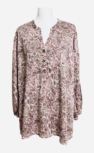 J Jill Pure Paisly Print V-Neck Pintuck tunic Top Women’s M Office Career - Picture 1 of 9