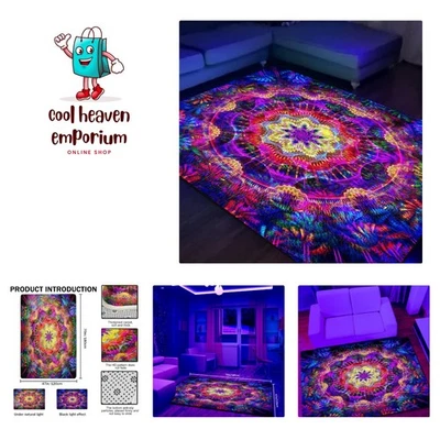 Alfombra Duradera Resplandor en la Oscuridad - Mandala Boho Grande Diseño Antideslizante (70"x47") Foto 1 de 4
