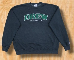 VINTAGE CHAMPION DREW UNIVERSITY MENS XL DARK GRAY CREW NECK SWEAT SHIRT - Picture 1 of 11