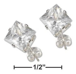 925 STERLING SILVER 6MM SQUARE CZ POST EARRINGS - Picture 1 of 1