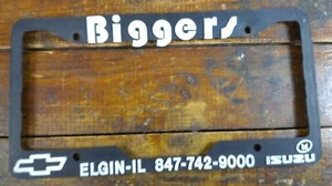License Plate Frame Black Plastic Biggers Automobile Advertising Chevrolet Isuzu - Picture 1 of 5