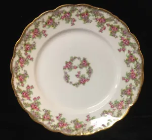 Bridal Wreath -Elite Works Limoges Pink Roses-Scalloped Luncheon Plate-Gold Trim - Picture 1 of 4