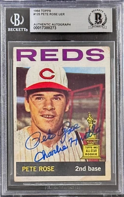 Pete Rose Signed 1964 Topps UER Card #125 Beckett Reds All Star Rookie 17388272 - Image 1 of 2