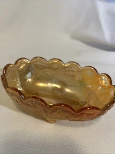 Jeannette Glass Iridescent Floragold LOUISA Oval Footed Candy Bowl Trinket Dish - Picture 1 of 7