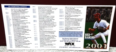 2001 Scranton Red Barons Unfolded Pocket Schedule Coca Cola - Image 1 of 4