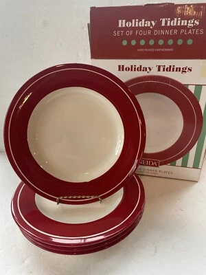 8 Platos de Cena de Porcelana Roja y Blanca Navidad Oneida Pintados a Mano 11" Foto 1 de 4