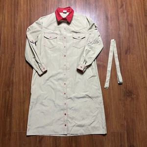 Vtg 70s Belted Shirt Dress M L Khaki Tan Safari Button Outfit USA 8055-79 - Picture 1 of 12
