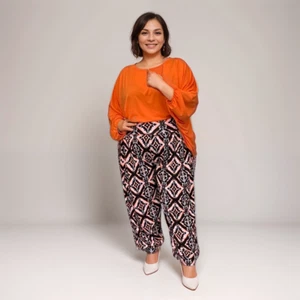 ROCKTHOSECURVES MUJER NARANJA NEGRO AZULEJO TALLA GRANDE HARÉN PANTALONES CINTURA ALTA - Imagen 1 de 9