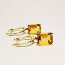 Emerald Cut 3CT Lab Created Citrine Drop/Dangle Earring's 14K Yellow Gold Plated