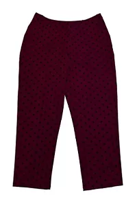 Isaac Mizrahi QVC, Burgundy Polka Dot Pull-On Stretch Ankle Pants, size 14P - Picture 1 of 5
