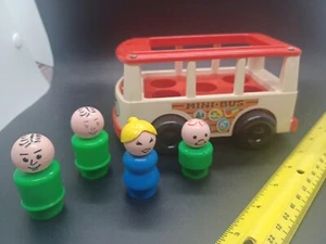 1969 Fisher Price Little People Mini Bus Vintage White Bus 4 People - Picture 1 of 15