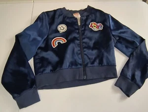 Wonder Nation Girls Blue Soft Rainbow Love Patch Crop Bomber Jacket M(7-8) G001 - Picture 1 of 4