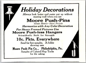 PRINT AD 1926 Moore Push Pins Push-less Picture Hangers VERY SMALL 2.5 x 3 - Picture 1 of 3