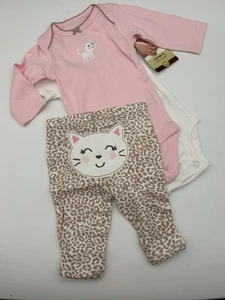 Carter's Baby Girls' 3 Piece Kitty Leopard Sleep and Play Set Newborn Purrfect - Picture 1 of 3