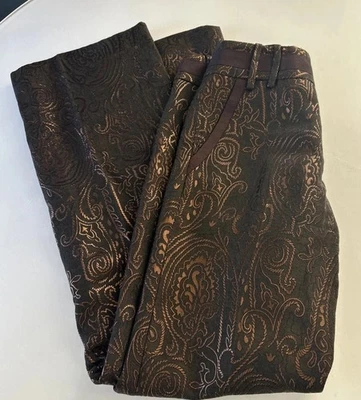 Женские элегантные расклешенные брюки ETCETERA размер 2 темно-коричневые золотистые бывшие в употреблении - Изображение 1 из 4