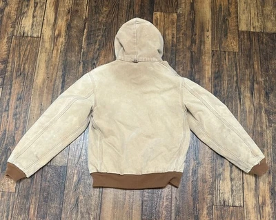 Carhartt Youth Coat Large Regular Tan Hooded RN# 14806 Mesh Lined Distressed - Image 1 of 4