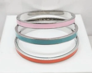 3 New HERMES Uni Bangle, Orange, Pink, Aqua Enamel On Rose Gold Sz 65cm - Picture 1 of 9