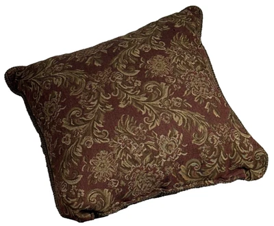 Damask Decorative Throw Pillow Square Burgundy Gold Jacquard Reversible Cushion - Image 1 of 4
