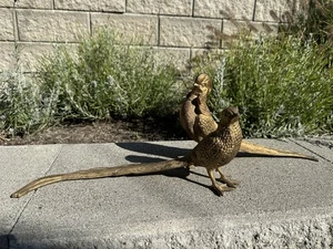 Brass MCM Pheasant Birds Sculptures Set Of 2 Decorative Heavy 15” L - Picture 1 of 24