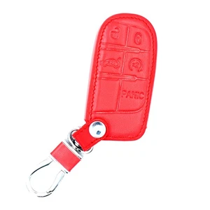 Red Leather 5 Buttons Remote Smart Key Chain Cover Case for Dodge Jeep Chrysler - Picture 1 of 3
