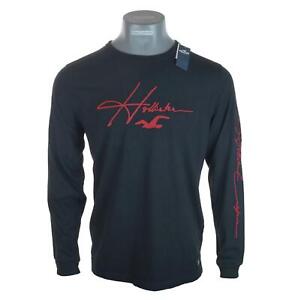 New Men's Authentic Hollister Long Sleeve Embroidered Logo T Shirt M L XL Black